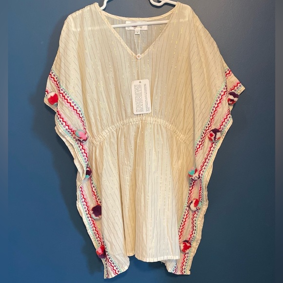 AMERICA & BEYOND ZEPHYR DETAIL DETAIL COVER-UP, BEIGE/GOLD STRIPE Girls size S - Picture 1 of 7